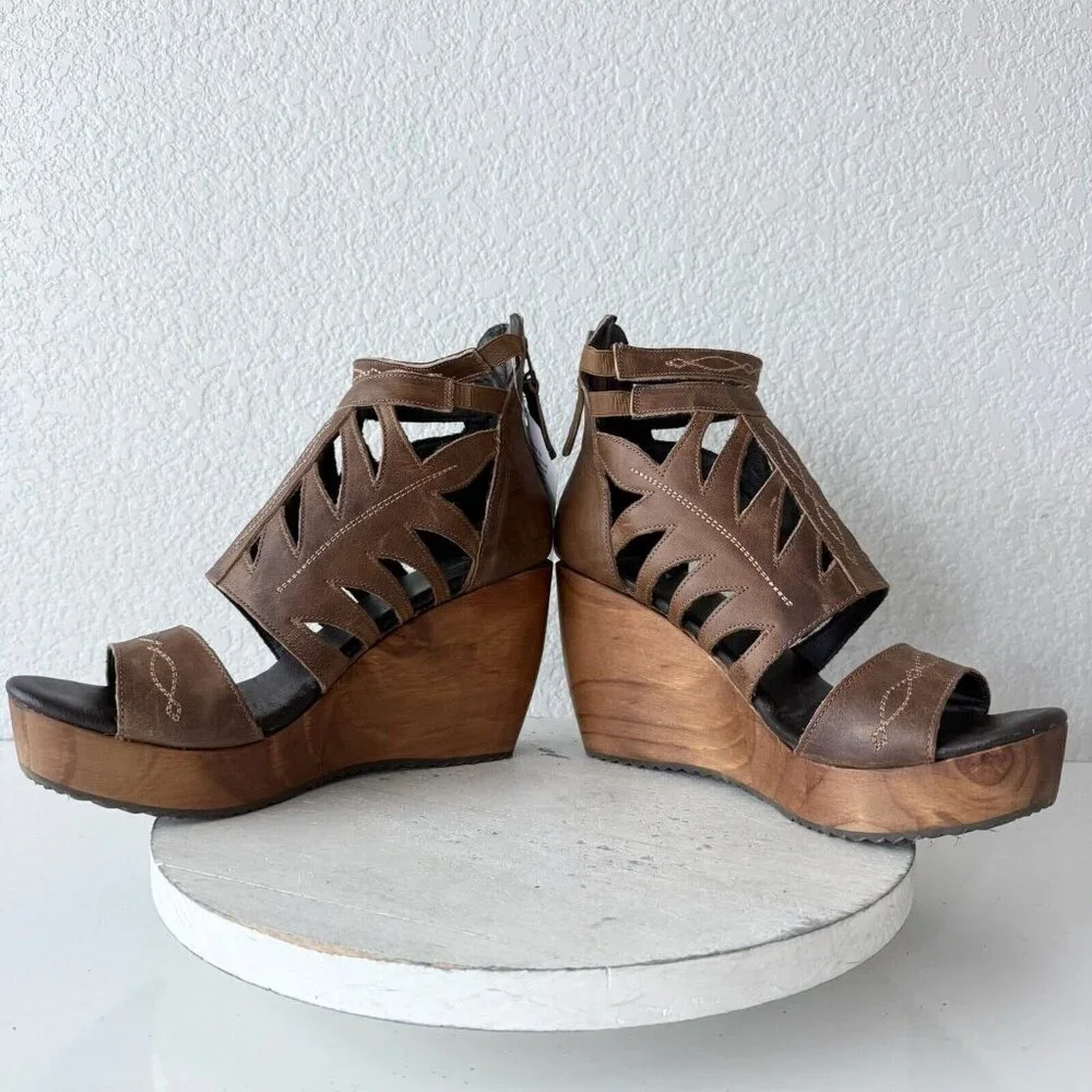 NEW Lane Boots BECCA Womens Brown Wedges Sz 9.5 Western Sandals Cowgirl Leather - Picture 9 of 12